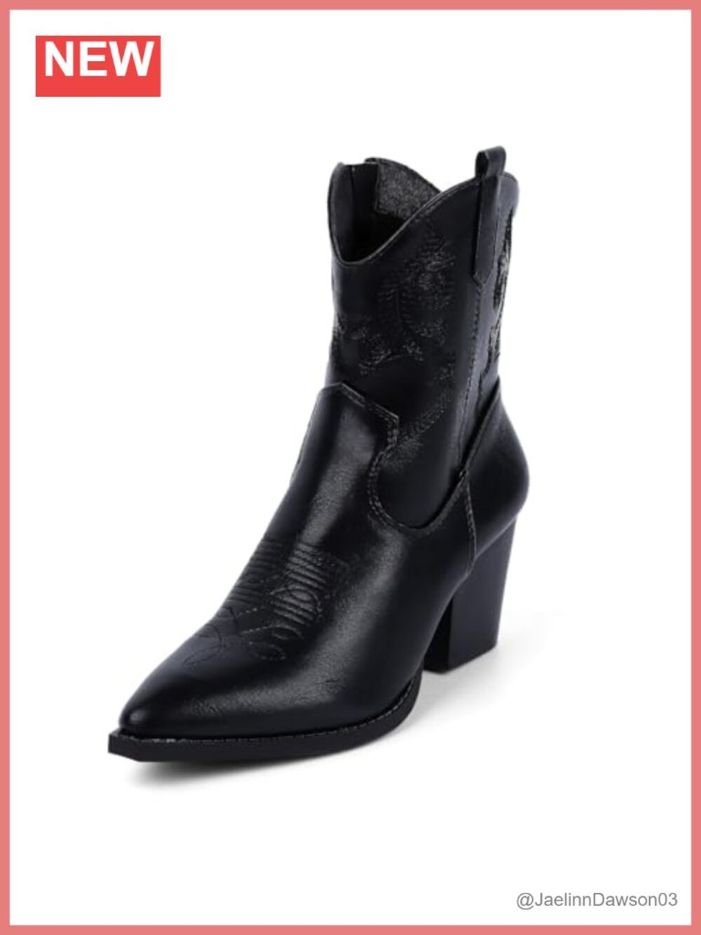 Women Western Cowboy Ankle Boots Pointed Toe Chunky Heel Faux Suede Embroidered